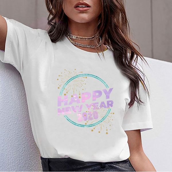 

t shirt women happy new year design black cotton female tshirt