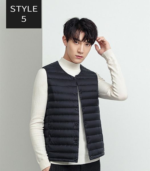 

selling 2020 new men down jacket european american light thin short round neck slim fit casual autumn winter coats solid color down vest, Black