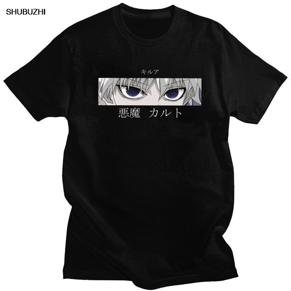 

классический manga hunter x hunter mens t shirt мягкий хлопок killua zoldyck devil eye tee топы с коротким рукавом повседневные тенниски оде