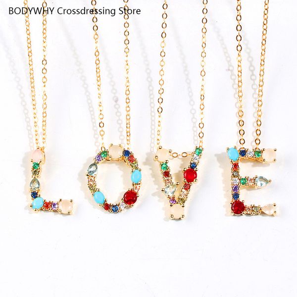 

pendant necklaces colorful zircon lettered necklace sweater chain women's copper electroplated simple accessories, Silver