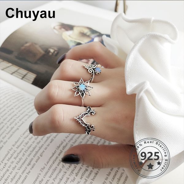 

vintage court flower 925 sterling silver rings set open ring fine jewelry adjust open ring gift for women ancient rings, Golden;silver
