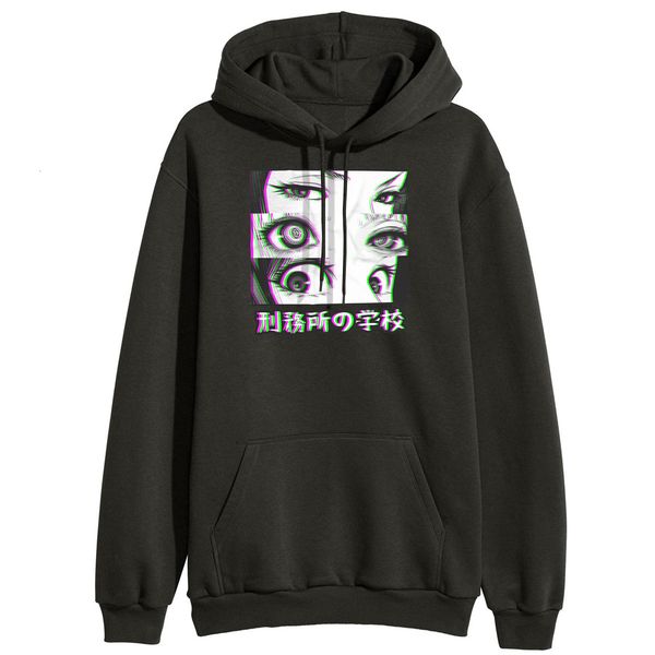 

prison school eyes sad japanese anime aesthetic sweatshirt women funny hooded pullover casual winter fleece streetwear, Black