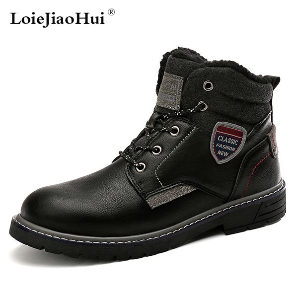 

2020 new fashion men genuine leather casual boots brogues oxford flats shoes winter keep warm plus velvet boots, Black