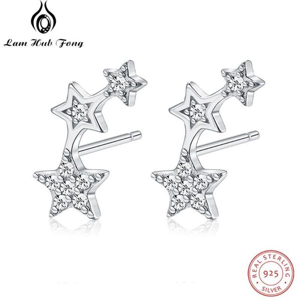 

925 sterling silver stackable star earrings for women rose gold color stud earrings with zircon wedding jewelry (lam hub fong, Golden;silver