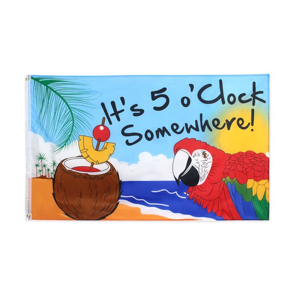 

it's 5 o'clock flag somewhere party parrot margaritaville jimmy buffett for happy hour 90*150cm ready to ship stock
