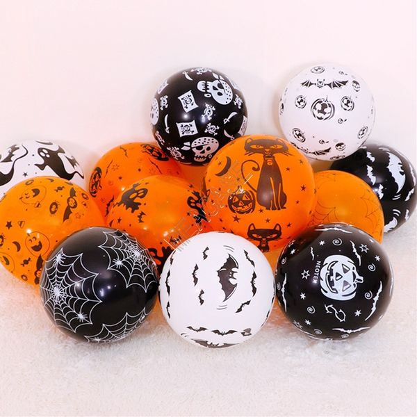 

12inch hallowmas day balloon decorative balloons festival party props skull pumkin ghost spider cartoon balloons latex airballoon d9713, Black;red