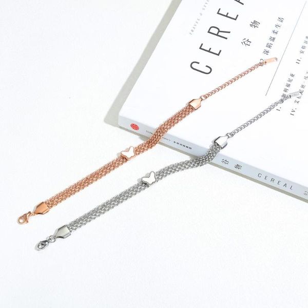 

showtime kpop bracelet stainless steel rose gold fashion butterfly bracelets egirl chain luxury woman bracelet simple bangle, Golden;silver