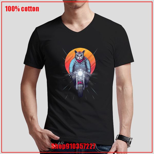 

sunset ride caferacer bike cat men clothing v neck plus size t shirt for men 4xl 5xl father's day gift streetwear male printed
