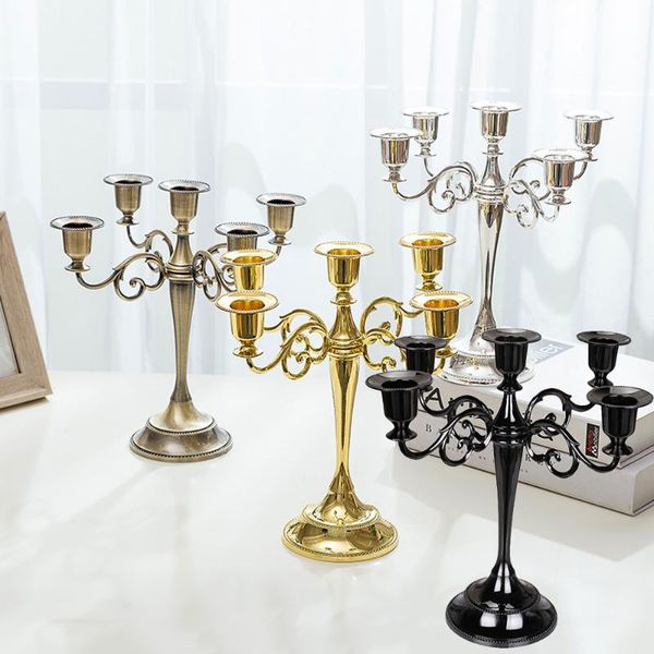 

4 colors 5-arms metal candle holder mirrored polish design candelabra plating candle stand for wedding dinner party home decor