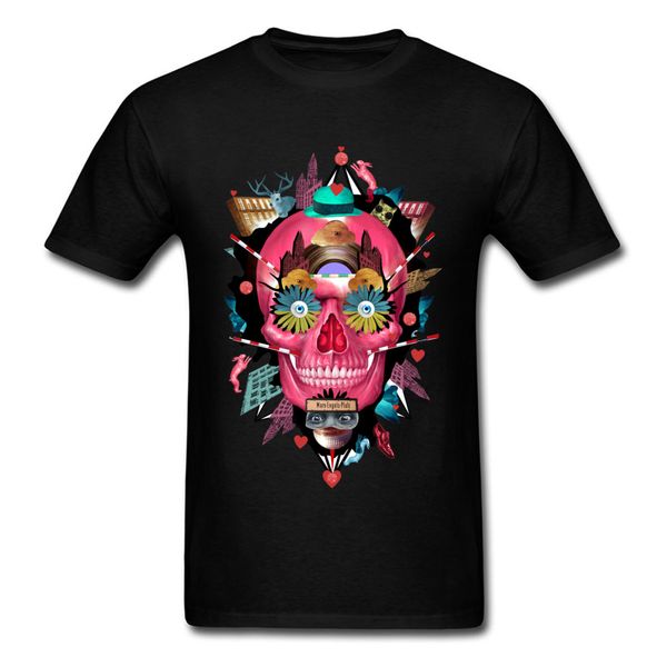 

comics pink skull tshirt men funky t shirt black t-shirts lovers day 100% cotton clothes black 3d hipster tees printed
