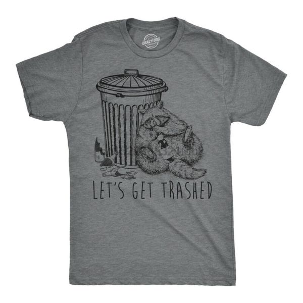 

mens lets get trashed tshirt funny racoon garbage can drinking tee for guys