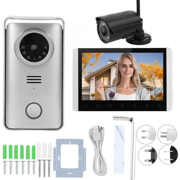 

7in tft lcd 2.4g wireless doorbell intercom visual bell night vision video door phone with 1 security camera100-240v