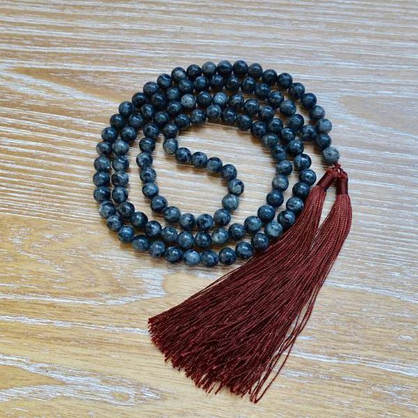 

108 beads gray stone mala necklace 8mm beads meditation prayer necklace handmade tassel necklaces healing chakra jeweley, Silver