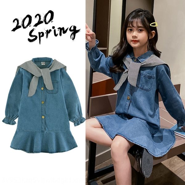 

girlsdenim 2020 весной и осенью новая детская одежда детская одежда girlslong рукав модно осенью платье hahmc, Black;gray