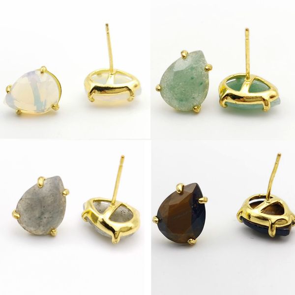 

casual stud earrings water drop shape faceted natural stone earring women reiki jewelry fit for party anniversary gift, Golden;silver