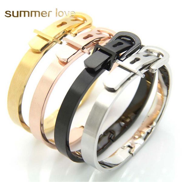 

316l titanium steel belt buckle bracelet charm gold cuff belt bangles size for women men pulseira feminina 2020, Black