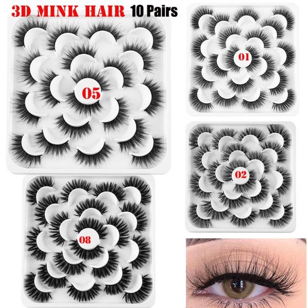 

10 pairs 3d mink hair crisscross thick long fluffy false eyelashes handmade eyelashes extension makeup tools