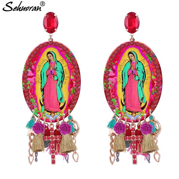 

sehuoran big angel pendients tassel earrings for woman crystal statement earrings fashion jewelry oorbellen brincos wholesale, Silver