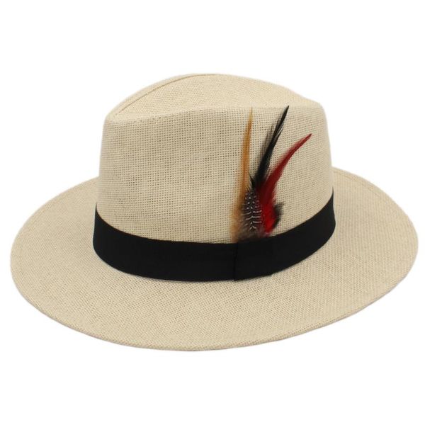 

wide brim hats 2021 women men straw sun hat with panama lady beach sunbonnet fashion feather size 56-58cm a0235-xsj, Blue;gray
