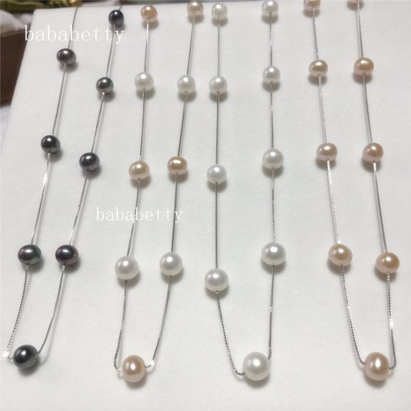 

new natural freshwateraaa white pink purple black multicolor 7-8mm nearly circular pearl tibetan silver necklace