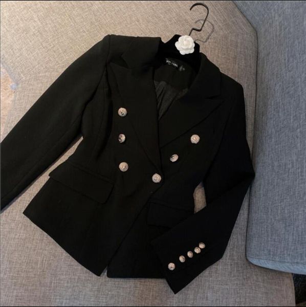 

2020 spring new retro double breasted slim suit jacket women's solid color blazer coat lady suit coat outwear, White;black
