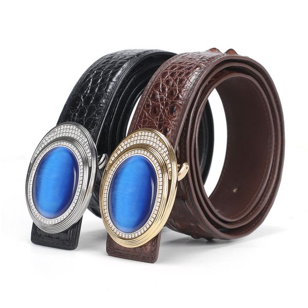 

luxurious2020 crocodile fish siamese men's genuine leather gold inlaid jade angel eye oem/odm belt men, Black;brown
