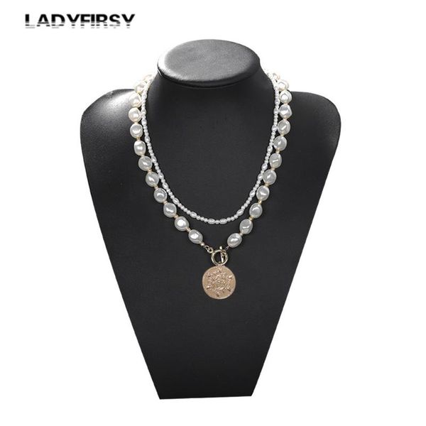 

ladyfirsy bohemia vinteage classic pearl metal clavicle choker for womens statement trendy dangle necklace wedding jewelry gift, Silver