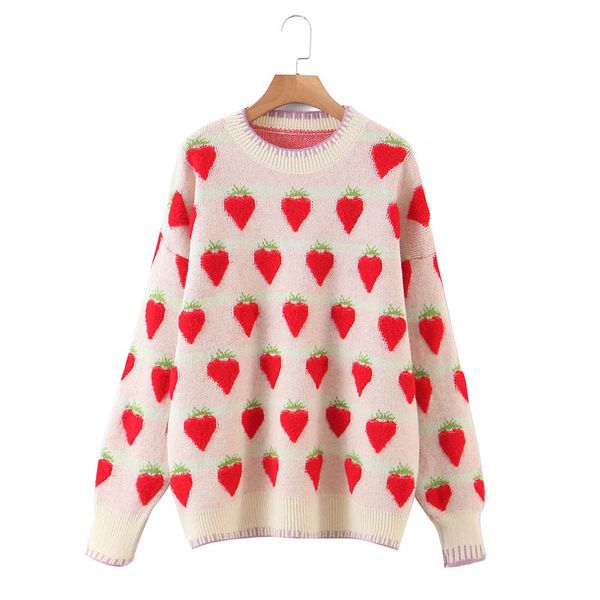 

my254 new fall ladies sweet strawberry casual pullover sweater women knitwear clothing, White;black