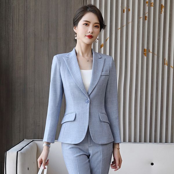 

2 piece set women suit female the new career suit female 2020 autumn long - sleeved jacket trousers business, White