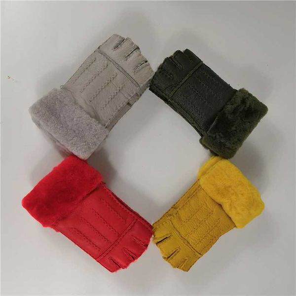 

зимний закрытый офис половина палец истинные натуральной овчины перчатки женские меховые перчатки 2020 теплые многоцветной офис, Blue;gray