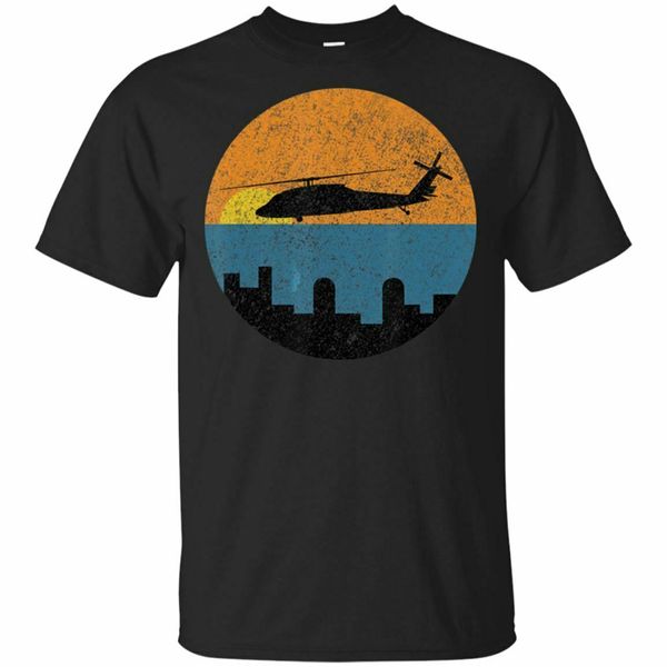 

uh-60 blackhawk helicopter vintage sunset cityscape gift black, navy t-shirt tee shirt
