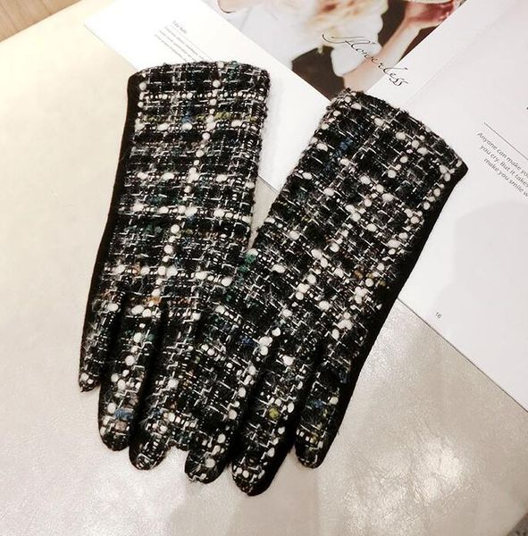 

five fingers gloves women' autumn winter thicken warm plaid woolen lady' touch screen vintage checked glove driving r2271, Blue;gray
