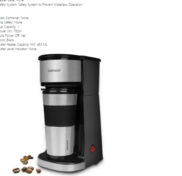 

GM-7347 Perfectto Personal Filter Coffee Maker | automatic | 1 cups capacity american espresso for home and so on