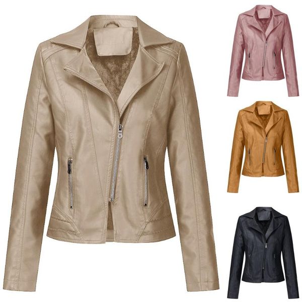 

women's jackets winter jacket women waterproof 2021 spring short coat faux leather zipper overcoat pocket outwears#3, Black;brown