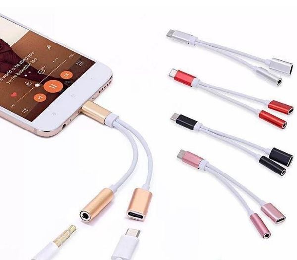 

2 in 1 charger and audio type-c earphone headphone iphone jack adapter connector cable 3.5mm aux headphone for smartphone 7/8p xs max