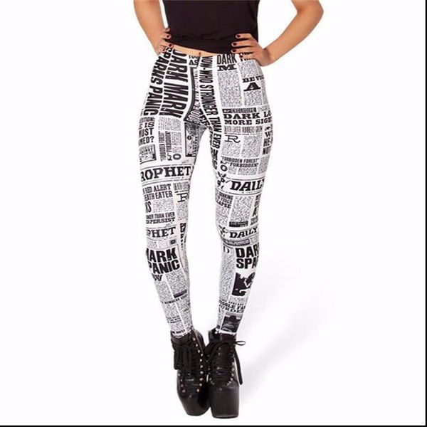 

women leggings digital print black letter white paper styles womens fitness legging drop shipping