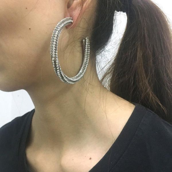 

hoop & huggie luxury rhinestone circle earring women fashion statement silver color round big earrings jewelry wholesale ukmoc, Golden;silver