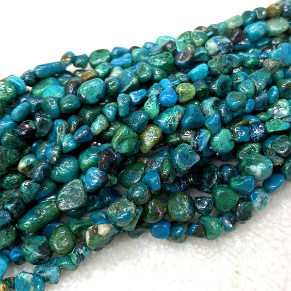 

natural genuine green blue chrysocolla nugget form fillet irregular pebble necklace bracelet beads 15.5" 06398, Black