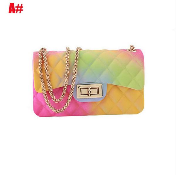 

women's bags fashion female rainbow pvc bag shoulder bag crossbody handbag jelly chain, Black;brown