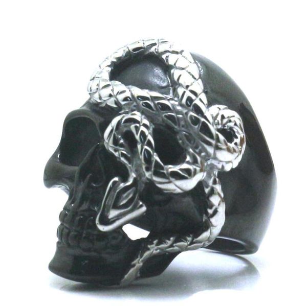 

cluster rings size 7 to 16 mens boys 316l stainless steel cool punk gothic skull snake est ring, Golden;silver