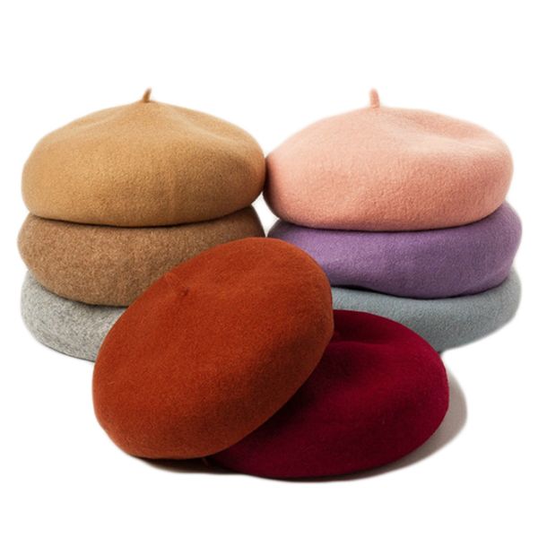 

berets winter wool beret thick warm walking hat women artist baret french ladies girls solid outdoor travel wholesale, Blue;gray