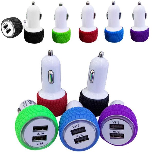 

wholesale new 2.1a/1.0a mini wheel shape dual 2 port 12v usb auto in car charger adaptor charging nice