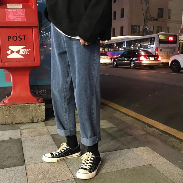 

men's jeans wholesale 2021 teenager summer casual ankle length loose wide-legged korean straight-leg youth all-match pants, Blue