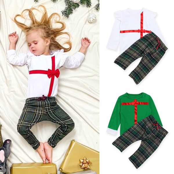 

2020 baby girl boys christmas tie nightwear plaid pyjamas set sleepwear outfits children autumn and winter xmas clothes, Blue;red