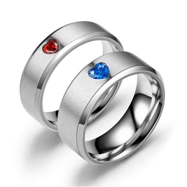 

fashion women's red heart simple men's blue heart couple ring set party engagement wedding birthday gift jewelry wholesale, Slivery;golden