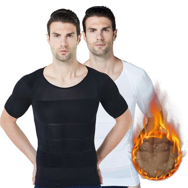 

sfit undershirt shapewear mens compression shirts muscle tank body slimming body shaper waist trainer short t-shirt 2020, Gray;blue