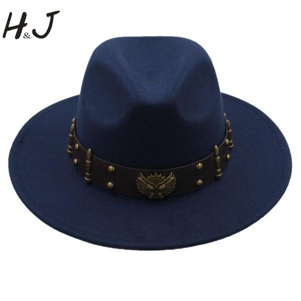 

steampunk hat men wool felt fedora hat wide brim gentleman jazz hats dad chapeu feminino fascinator jazz cap, Blue;gray