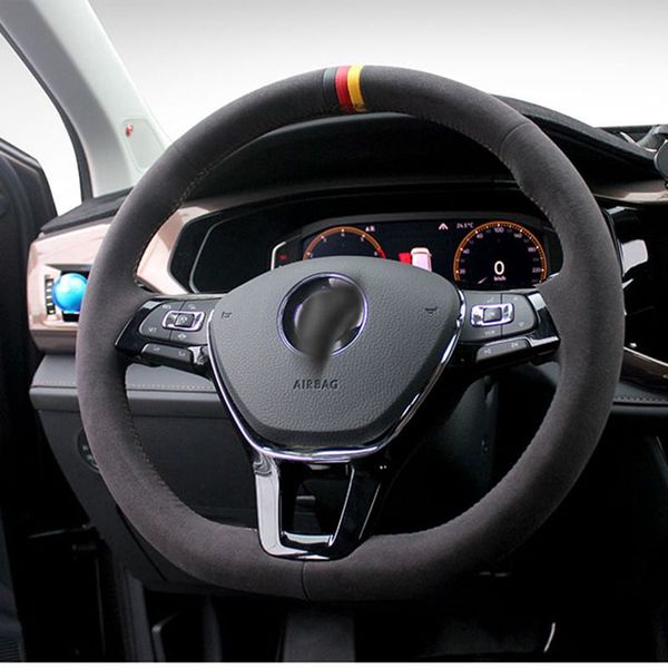 

diy suede leather car steering wheel cover for volkswagen polo jetta passat b8 tiguan sharan touran vw golf 7 mk7 car accessories