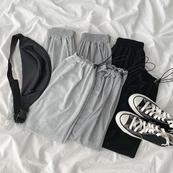 

women's pants & capris houzhou black sweatpants women jogger korean style track for sportswear summer casual high waist trousers, Black;white