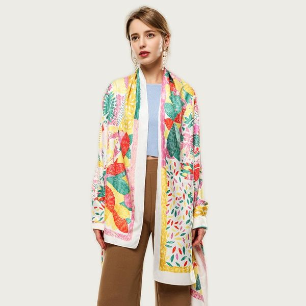 

scarves forest painting design women large silk scarf bright female blanket wrap stole fashion shawl [3389], Blue;gray